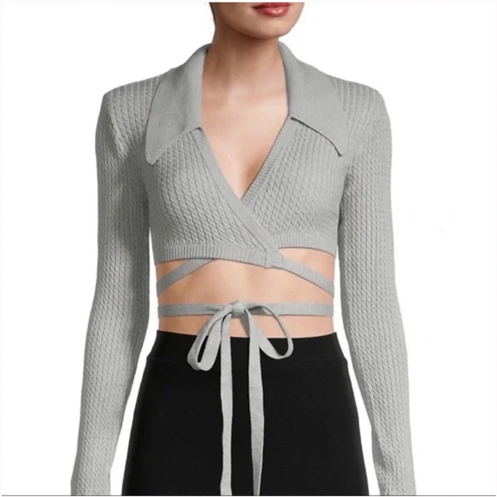 WeWoreWhat Gray Wrap Around Cropped Waist Sweater Size Small